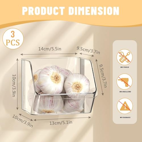 3 Pack Wall Mounted Storage Organizer Bins, Floating Shelves Fridge Organizer Storage Bins, Stackable Organizer Basket f - Additional View