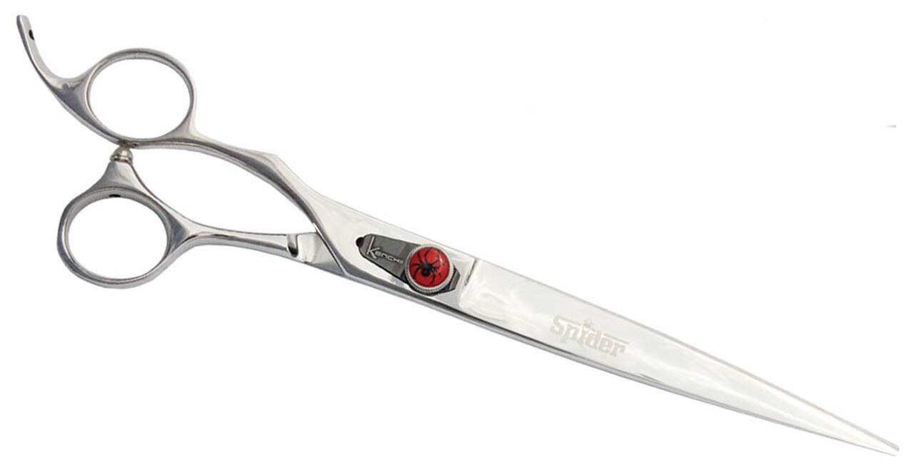 Kenchii Grooming Spider Shears Left Hand - Choose Straight, Curved, Thinner, or Set - 6 Pack Finger Inserts Included (8.0 Lefty Straight)