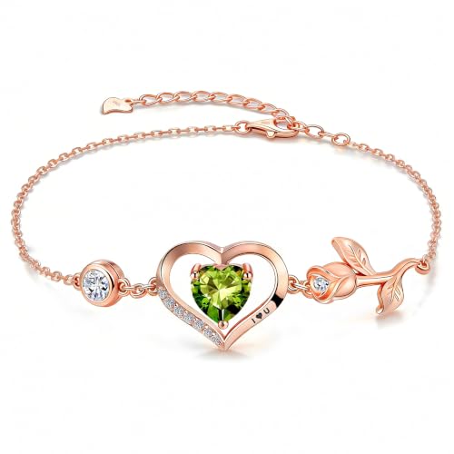 Image of 1CT Rose Heart Birthstone Bracelet for Women Love Gift