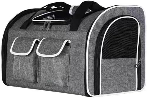 Geyaziu ペットキャリーバッグ ランドセル型 折りたたみ式 通気メッシュ 保冷機能 防災対応 小型犬・子猫用 手提げ おでかけ用 防水 ブラック (50L x 30W x 33H cm-グレー)