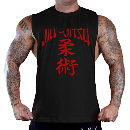 Interstate Apparel Inc Men's Red Jiu Jitsu Japan Characters Black Deep Cut T-Shirt Tank Top X-Large Black