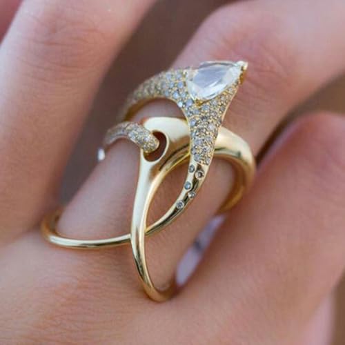 Gold Plated Cubic Zirconia Chic Irregular Hollow Design Statement Ring Personalized Accessory Ideal for Women's Daily Casual Wear Party Holiday Anniversary Love Jewelry Gift