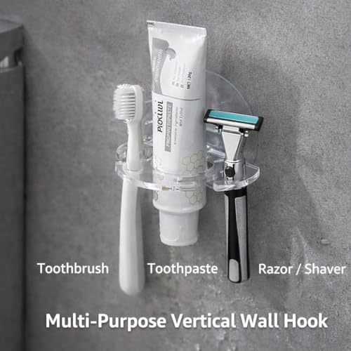 Image of Self Adhesive Hooks for Wall Heavy Duty - 10kg Load Capacity Waterproof Transparent Wall Hooks for Hanging - No Drilling Nail (ProHold Hoo (5 in 1 Toothbrush Holder Pack of 1)