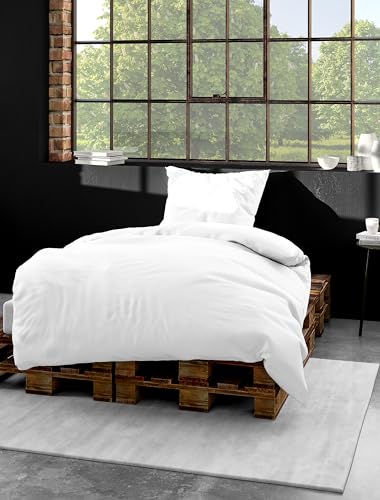 Bierbaum Bettwäsche 3899, Mako-Satin, 100% Baumwolle, Designed in Germany, White 12, 155 x 220 + 40 x 80 cm, Komfortgröße