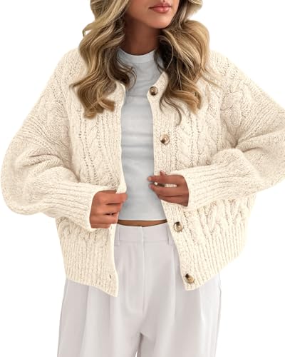 BTFBM Chunky Cardigan Sweaters for Women Fall Fashion 2025 Button Lantern Long Sleeve Cable Knit Winter Coats Outerwear4