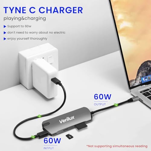 Image of Verilux USB C Hub with Ethernet RJ45 Port, 8 in 1 USB C Hub PD 60W Fast Charging USB 3.0 Hub with 4K HDMI Converter Supports SD /TF Card Reading Travel Multifunctional USB C Hub for Laptop, PC