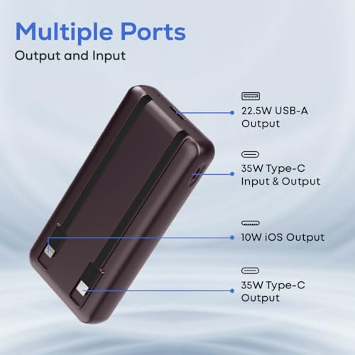 Image of pTron Dynamo Bolt 20000mAh 35W Super Fast Charging, USB Type-C Input Power Bank Compatible with QC3.0 /PD3.0 (Power Delivery),Built-in Charging Cables,4 Charging Outputs,Type-C Input /Output Port(Brown)