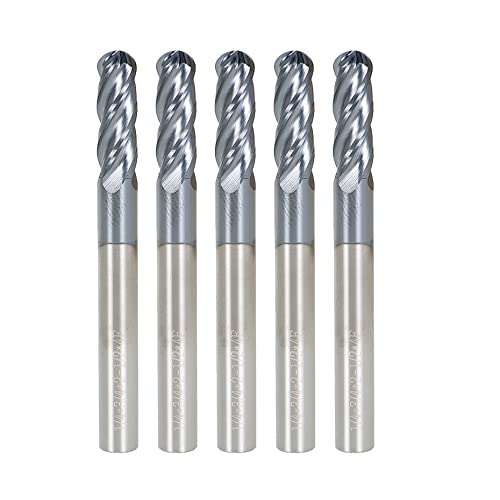 Image of kimllier 5Pcs Ball Nose Carbide End Mill 1 /4 Inch 4 Flute, 30 Degree Helix Tialn Coated