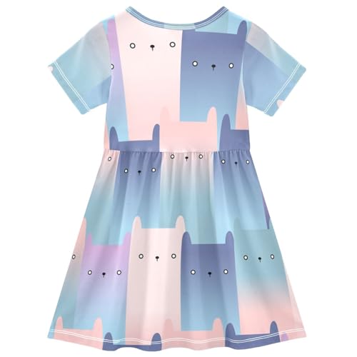 Girls Toddler Dress Short Sleeve Girl Dress Spring Summer Comfortable A-Line Dress 2-8T Cat Purple2