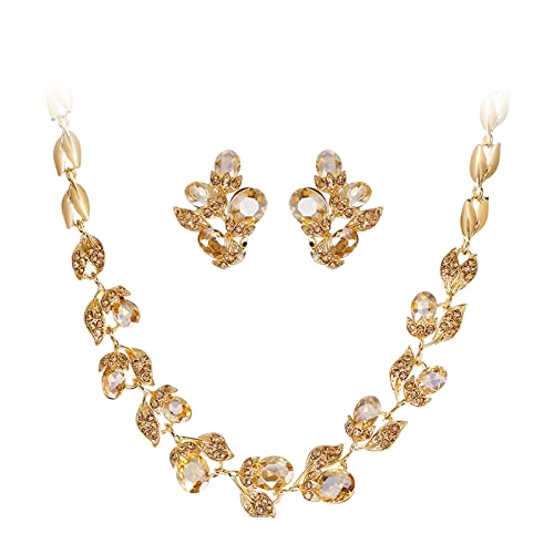 Juego de joyas nupciales de hojas y flores plateadas con circonitas de alta pureza