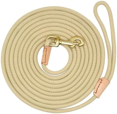 Dog Leash, 10M Nylon Long Tracking Round Dog Training Rope 8mm Dog Supplies Copper Buckle Nylon Dog Leash Outdoor Puppy Walking Rope(10M,Coffee) — view 2