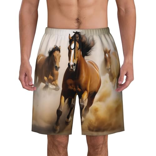 Horses Print Men's Beach Pants Lightweight Quick-Dry Swim Pants with Mesh Lining for Men