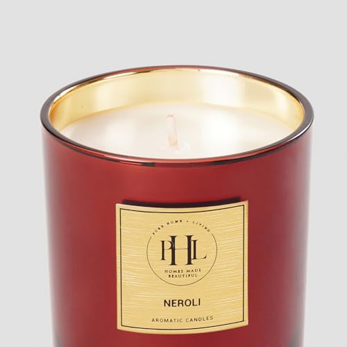 Image of Pure Home + Living Neroli Scented Wax Filled Glass Candle Jar - Red adds a Warm, Fragrant Glow to Living Rooms, bedrooms, bathrooms, or Office Spaces, Perfect for decor or Gifting.(Pack of 1)