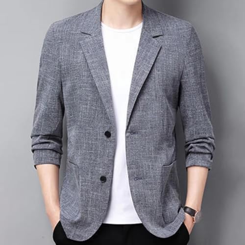 Men's Lightweight Linen Suit Jacket Korean Slim Fit Summer Fall Blazer for Men-Black4