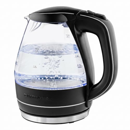 OVENTE 1.5L Glass Electric Kettle Water Boiler, Black KG83B