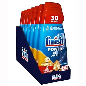 Finish Powergel Detersivo Lavastoviglie Anti Odore, Gel Lavastoviglie, 210 Lavaggi, 7 Confezioni da 30 Lavaggi