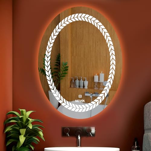 Image of NEVEX 18X24 inch Oval Wall Mounter Mirror with Led Light for Wash Basin with smart 3 Light Tone (Cool White,Natural White and Warm White)