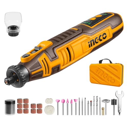 Image of INGCO 8V Cordless Grinder, 5000-28000rpm Variable Speed with 3.2mm Collet, 67Pcs Accessories & Safe Guard - USB-C Charging (Cable Sold Separately)