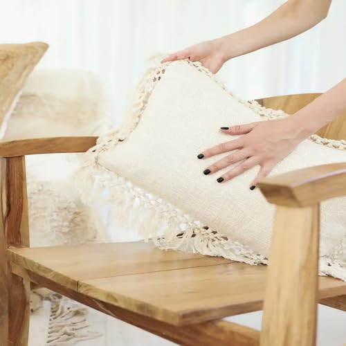 Genérico Origen Funda Decorativa para Cojín, 100% Algodón con Borde Trenzado