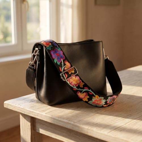 Image of Crochet Flower Purse Strap,Knit Wide Replacement Crossbody for Shoulder Strap Bag Adjustable 2inch Guitar Strap