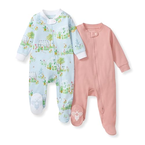 Image of Burt's Bees Baby Girls' Organic Cotton Sleep and Play Footed Pajamas