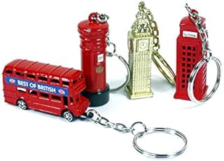 Keyrings 3D Model London Big Ben, Telephone Box, Post Box and Red Bus Mini 3D Key Holders Made of Die Cast Metal