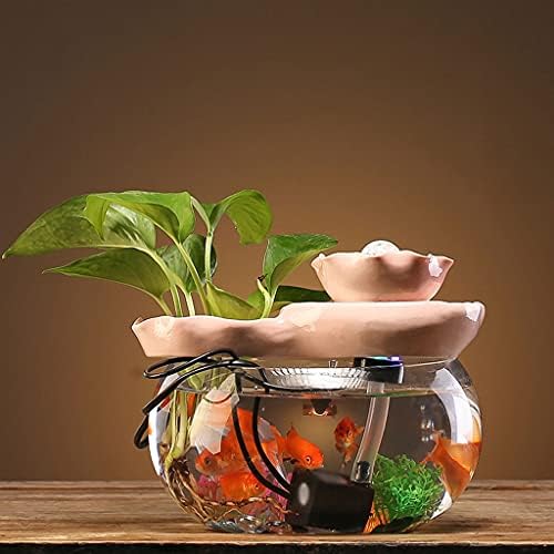 Creative Circulating Water Fish Bowl - 9.45" Glass Desktop Aquarium, Small Household Decorative Fish Tank, Unique Landscaping Ornaments for Home & Office