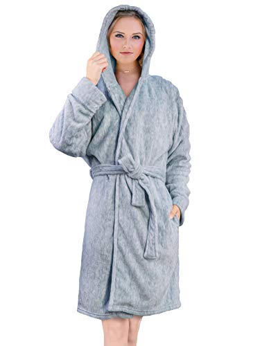 Image of PAVILIA Plush Robe for Women, Soft Fleece Short Bathrobe, Warm Lightweight Knee Length Lounge Robe with Pockets