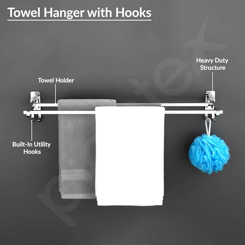 Image of Plantex Stainless Steel Foldable Towel Rack for Bathroom /Towel Hanger with Hooks /Towel Holder /Stand /Bathroom Accessories - 24 Inch (Chrome Finish)