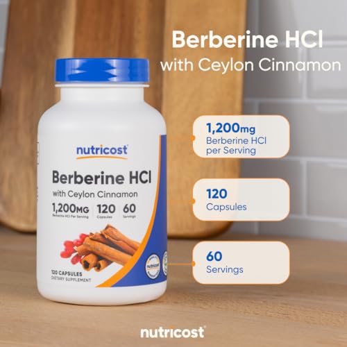 image for Nutricost Berberine HCl with Ceylon Cinnamon Capsules (120 Capsules, 6