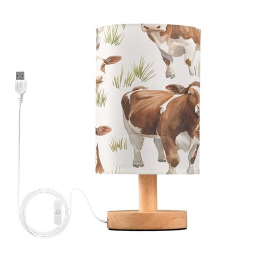 Qilmy Ranch Cows Bedside Table Lamp for Bedroor Nightstand,Small Eye Care LED Desk Reading Lamp with USB Port -Nightstand Lamp for Living Room,Dorm,Office360