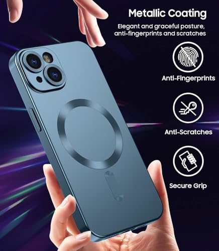 Image of DIZORO Magnetic Case for iPhone 13 / iPhone 14 Cover [Compatible with MagSafe][Built-in Camera Lens Protector] Slim Soft Silicone Bumper Shockproof Metallic Luster Back Cover Phone Cases (Pine)