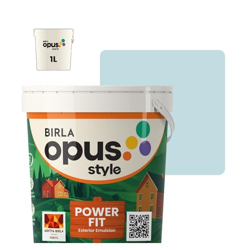 Image of Birla Opus Style Power Fit Exterior Emulsion Paint (1L, Aegean Blue, Matte Finish) | Superior Whiteness & Brightness, Excellent Finish, Low VOC | 2 Yr Warranty | For Exterior, Outdoor Walls