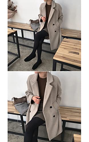Chouyatou Women's Casual Notch Lapel Double Breasted Warm Pea Coat Overcoat (Medium, Grey Beige) #TOP3