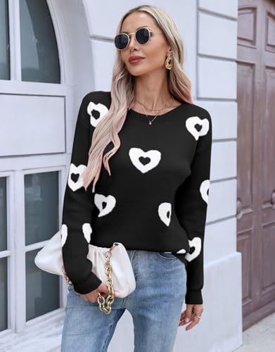 Women Fall Winter Boat Neck Pullover Sweaters Long Sleeve Cute Heart Valentines Sweater3