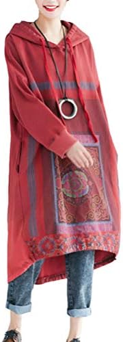 FTCayanz Women’s Oversized Cotton Hoodies Dresses Ethnic Printed Fall Dress Pockets