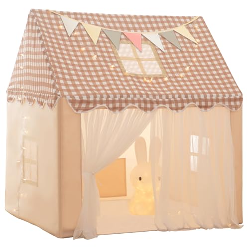 Image of RONGFA Playhouse for Indoor & Outdoor, with Star Light, Flags and Carry Bag, Washable Kids Tent for Girls & Boys (Lattice Top Tent)