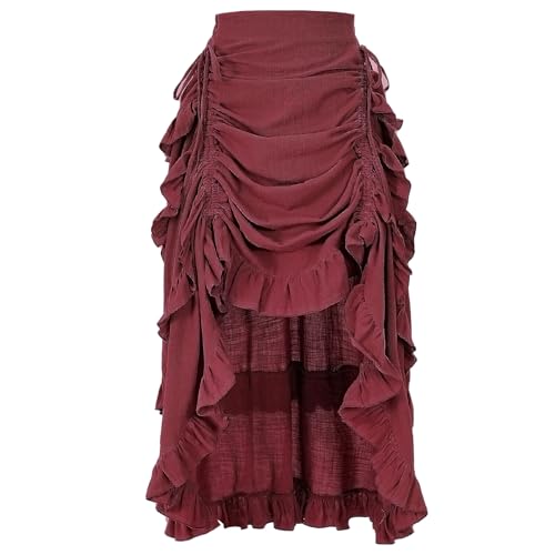 yiranyijiu Womens Renaissance Pirate Skirt 2026 Steampunk Medieval High-Low Ruffle Maxi Skirt (Medium 2022061RD)