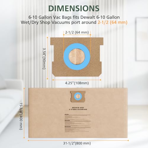 Image of DXVA19-4101 Vacuum Bags for DEWALT 6, 8, 9, 10 Gallon Wet /Dry Shop Vacuums