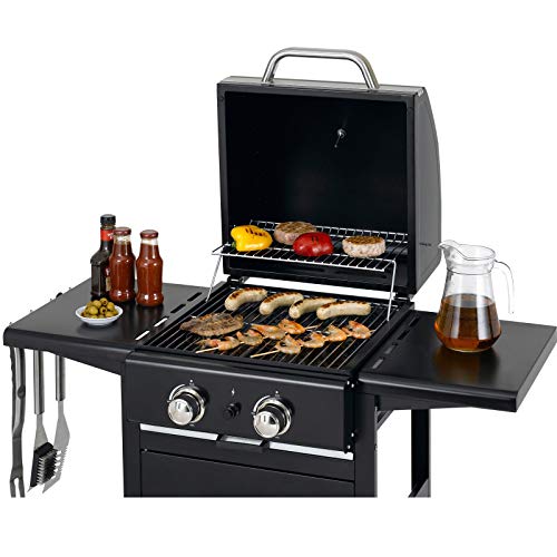 tepro Gasgrill Mayfield 2 mit 2 hochwertigen, leistungsstarken Edelstahlbrennern, verchromten Grillrosten (Rost-in-Rost-System), großer Warmhaltefläche, integriertem Thermometer im Deckel und praktischen Seitenablagen, Maße ca. 112 x 58 x 100 cm