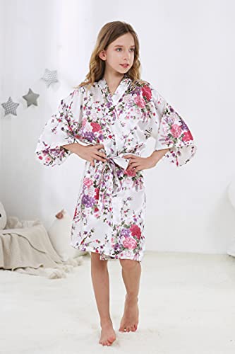 Girl's Kid's Silky Satin Floral Short Kimono Robe for Wedding Birthday Party Spa2