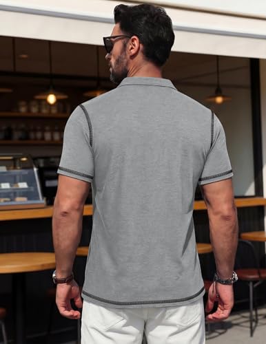 Image of Mens Polo Shirts Short Sleeve Casual Summer Lightweight Cotton Golf Polo Shirts with Pocket
