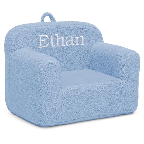 Image of Delta Children Personalized Sherpa Cozee Chair - Customize with Name - Foam Kids Chair for Ages 18 Months and Up, Powder Blue