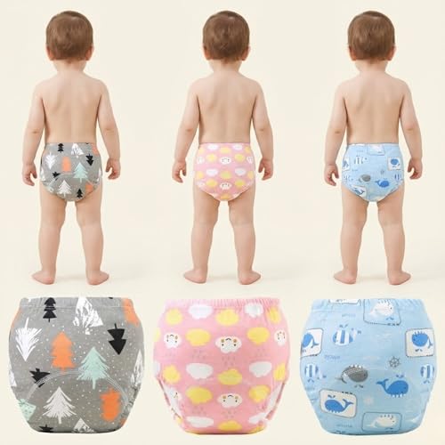 Image of Bembika Baby Training Pant Soft Cotton Reusable Potty Training Pants For Kids Leak-Resistant, Padded Underwear For Babies To Support Diaper Free Transition (M Size For 12-18 Months Pack Of 3)