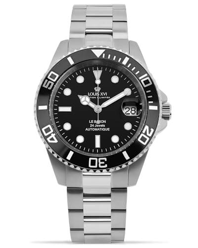 LOUIS XVI Le Baron Automatik 3120 - Ø 41 mm - Herren Uhr - Wasserdicht - Armband Silber - Zifferblatt Schwarz - Automatikuhr