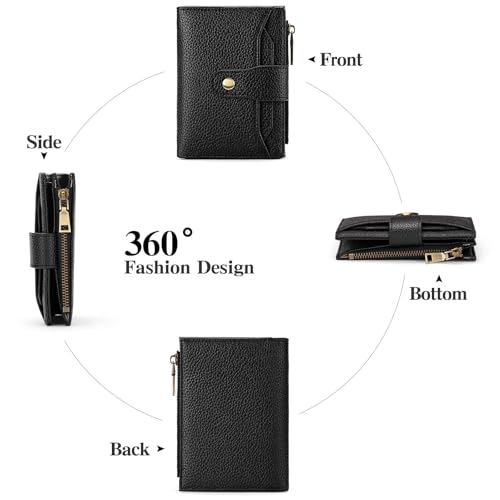 Image of GAEKEAO Small Wallets Woman RFID Blocking Leather Bifold Card Holder Wallets with Zipper Pocket Removable ID Window
