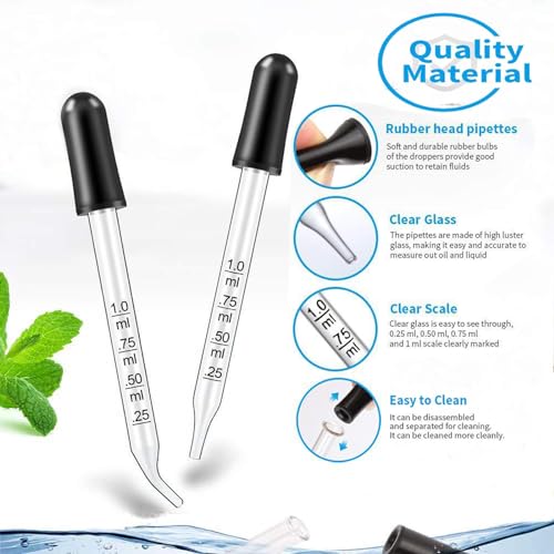 4 Pcs 1mL Eye Dropper– Bent & Straight Tips for Essential Oils,Glass Dropper Suitable for Medicine, Feeding, Food, Kids,Pet Animals, Lab, Health Care - Image 5