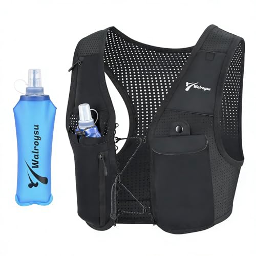 Running Vest for Women Men, 10L Lightweight Hydration Vest, Adjustable Elasticated Crisscrosses, Front Phone Pocket, Running Vest with 500ml Soft Flask for Marathon, Training Runs (Medium-Large)