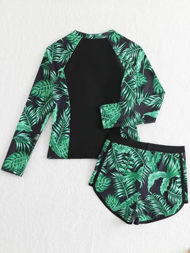 Image of SEGT Girl's Floral Long Sleeve Rash Guard with Bikini Bottom 2 Piece Swimsuit Set