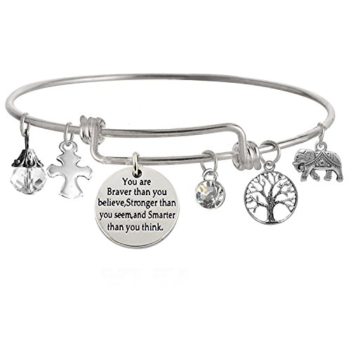 Image of inchYou Are Braver Than You Believe Stronger Than You Seem and Smarter Than You Think Inspirational Bracelet Expandable Bangle for Women
